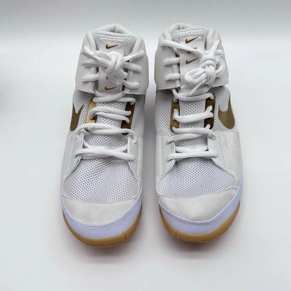 Size 8.5M- Nike Fury Wrestling Shoes, White/Metallic Gold, Boxing Sneakers